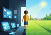 Myopia Control: Slow Nearsightedness Now Illustration of a child’s eye with a clear horizon and trees, promoting myopia control.