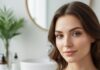 The Definitive Guide to Acne Elimination: A Comprehensive, Multi-Faceted Approach Beautiful woman with clear, radiant skin in a bright, modern bathroom setting, looking directly at the camera.