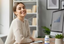 Comprehensive Support for Eye Health and Vision Quality – Eyevita Plus Woman using Eyevita Plus supplement for better eye health and blue light protection