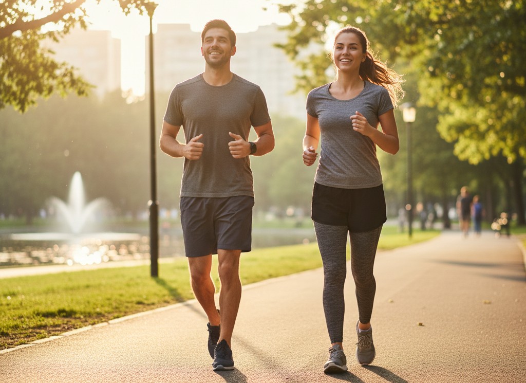 People jogging together in the park.