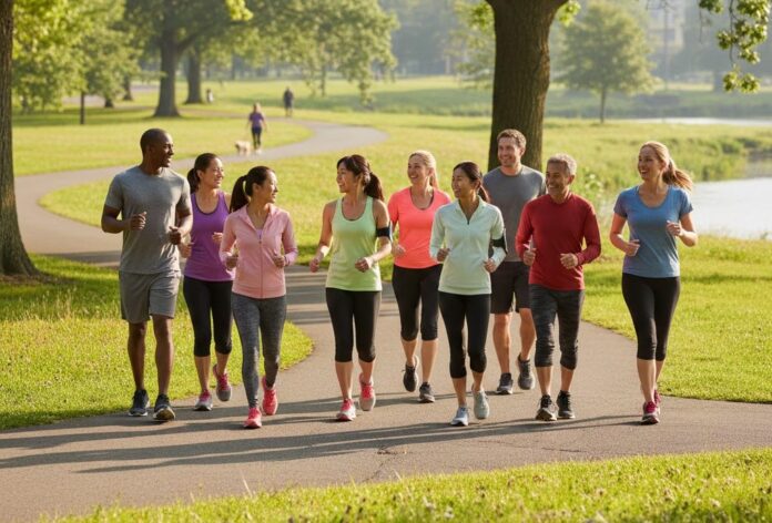 People walking in a park for better health